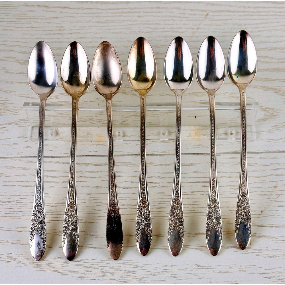 National Silver‎ Co A1 7 Pc Ornate Floral Engraved Teaspoon Set 7.5″ Vintage